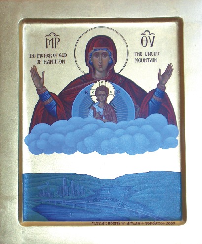 Icon of the Mother of God of Hamilton, by the hand of a nun of the monastery of Saint Kosmas, Bolton, Ontario